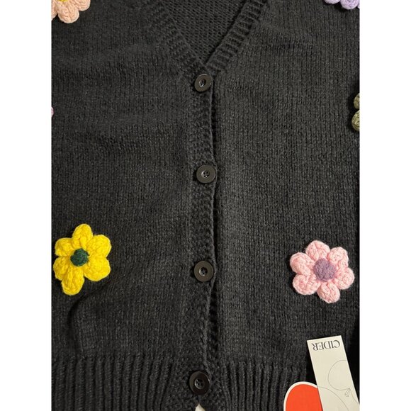 NWT Cider Womens Black Cropped Cardigan Crochet Flower Appliques 3XL - Picture 4 of 10